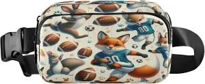 Exnundod Fanny Packs for Women & Men Rugby Football Sports Animals, Waist Pack Cute Fox Rabbit Crossbody Bags Belt Adjustable Strap for Running Hiking Workout