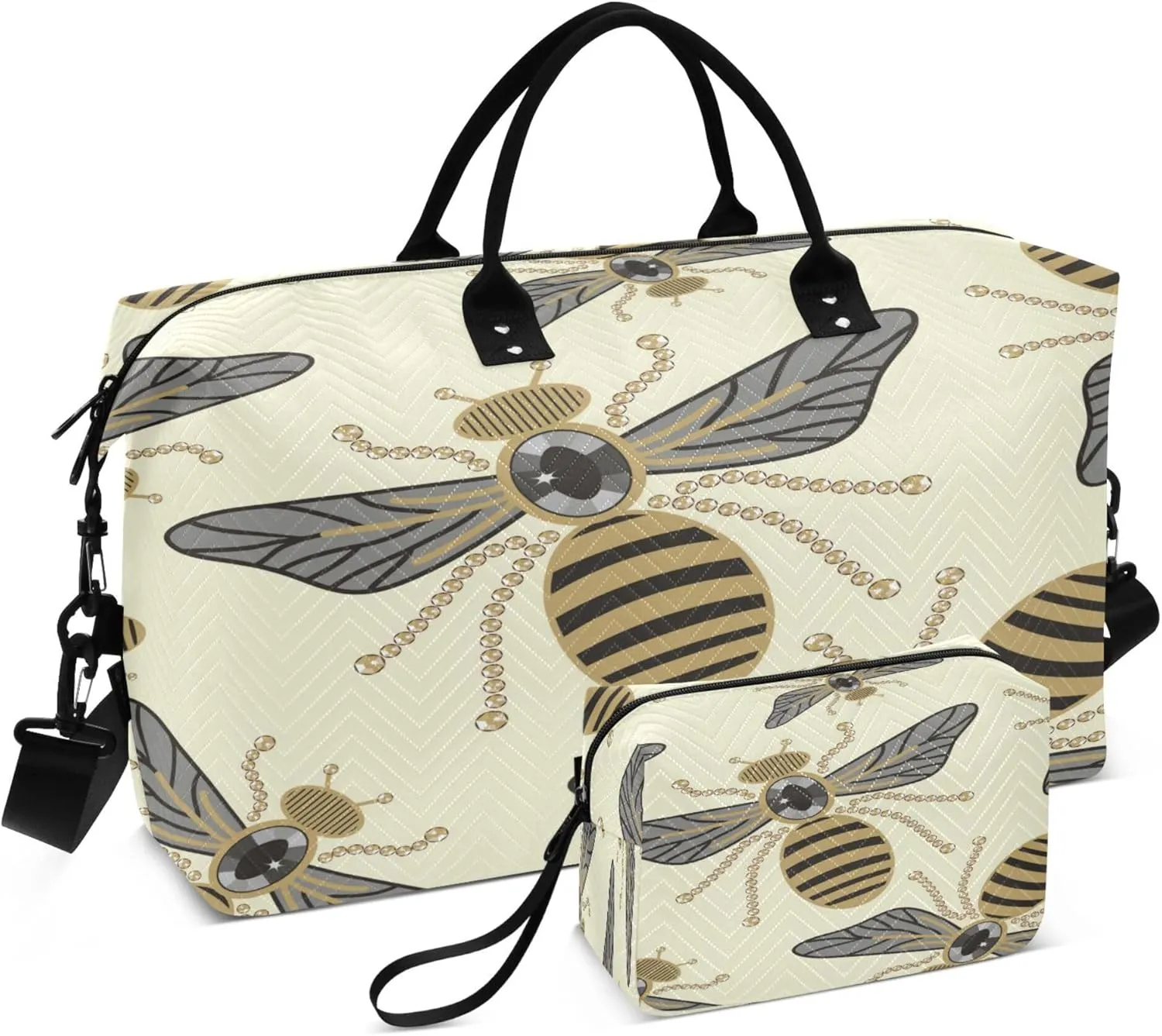 Exnundod Travel Duffel Bags Shiny Gold Flying Bees Sports Gym Bag Weekender Carry On Tote Overnight Luggage Bags for Women and Men
