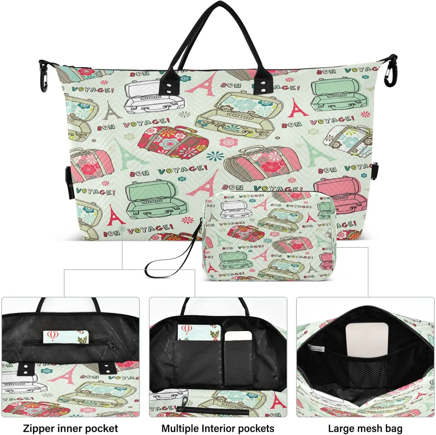 Exnundod Women Weekender Bags Travel Suitcases Travel Duffel Bags Carry On Overnight Bag Bon Voyage Large Hospital Tote Luggage