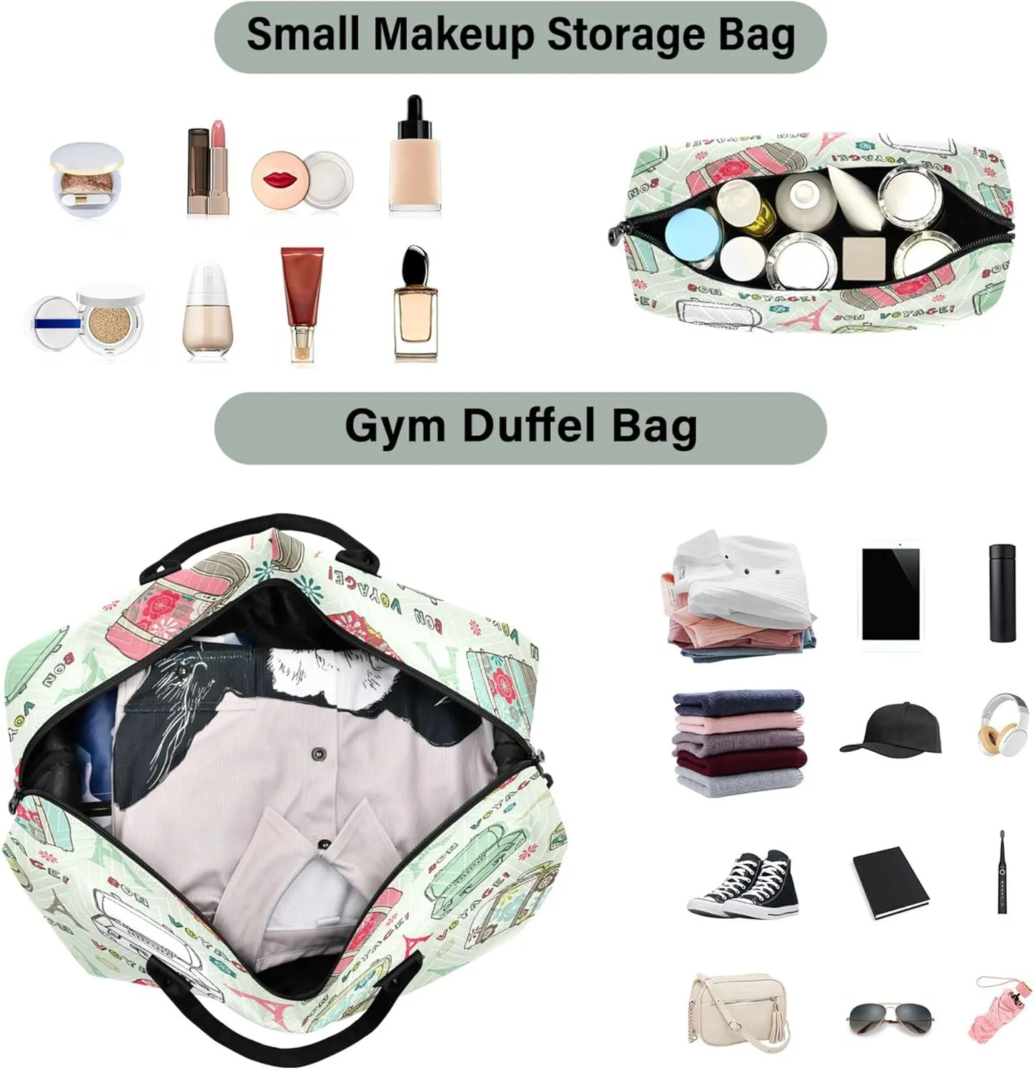 Exnundod Women Weekender Bags Travel Suitcases Travel Duffel Bags Carry On Overnight Bag Bon Voyage Large Hospital Tote Luggage