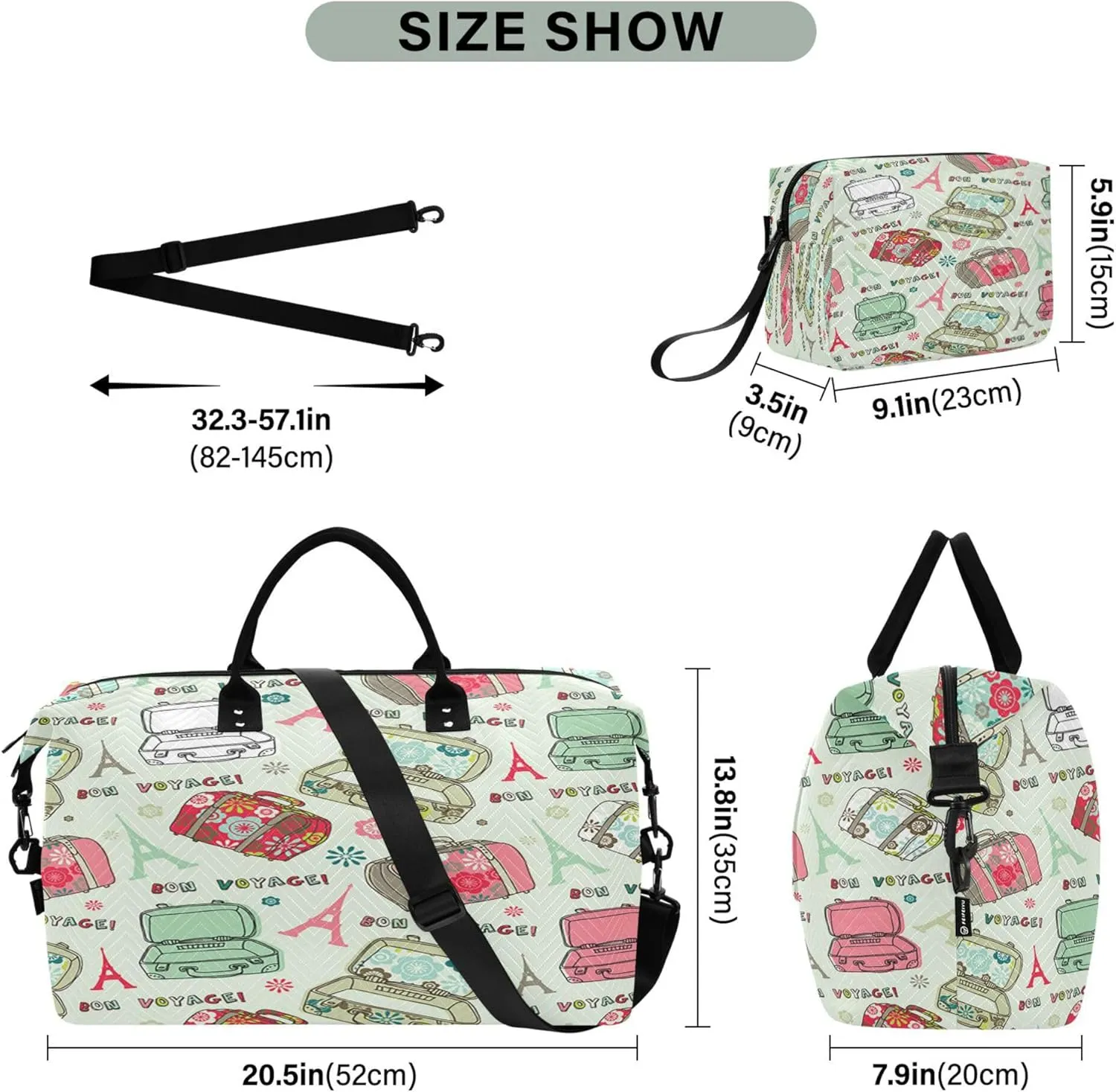Exnundod Women Weekender Bags Travel Suitcases Travel Duffel Bags Carry On Overnight Bag Bon Voyage Large Hospital Tote Luggage