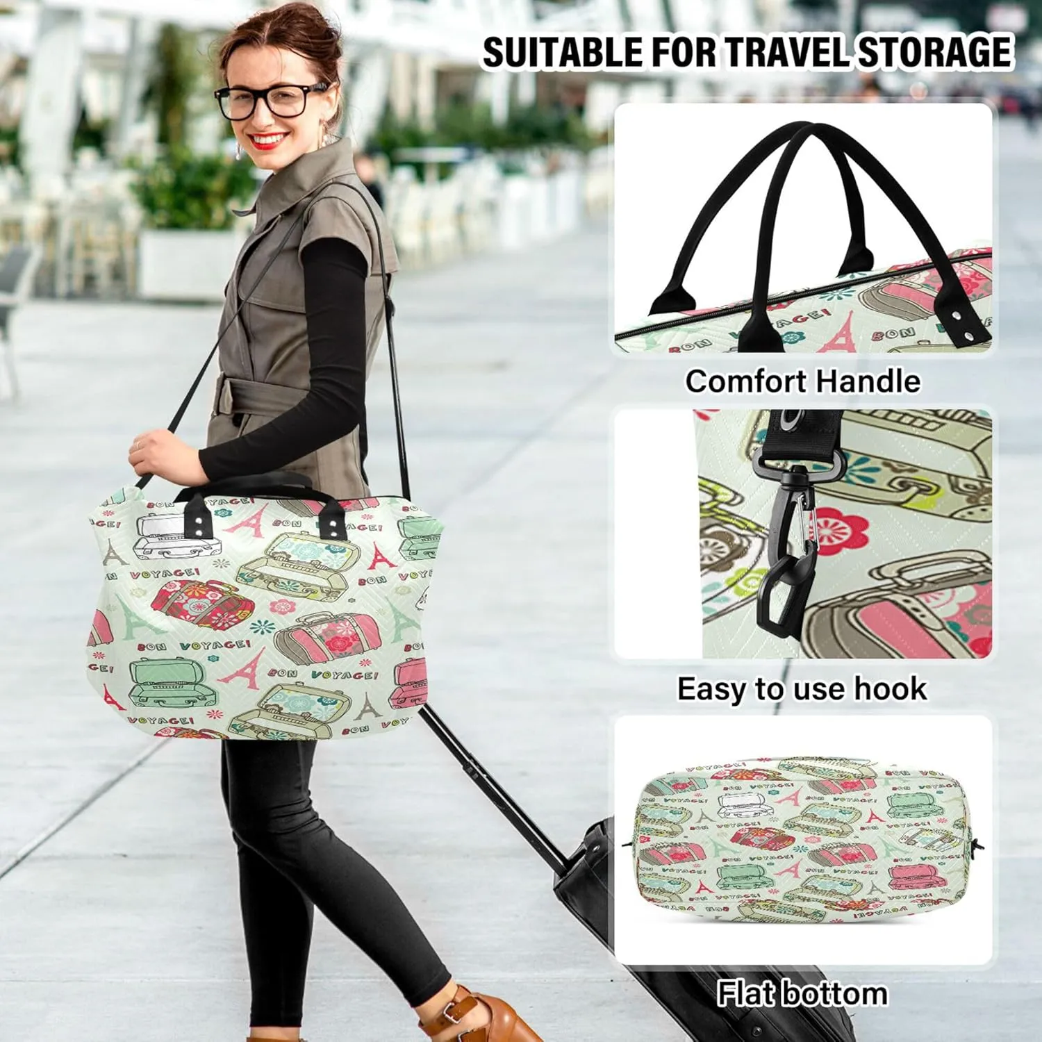 Exnundod Women Weekender Bags Travel Suitcases Travel Duffel Bags Carry On Overnight Bag Bon Voyage Large Hospital Tote Luggage