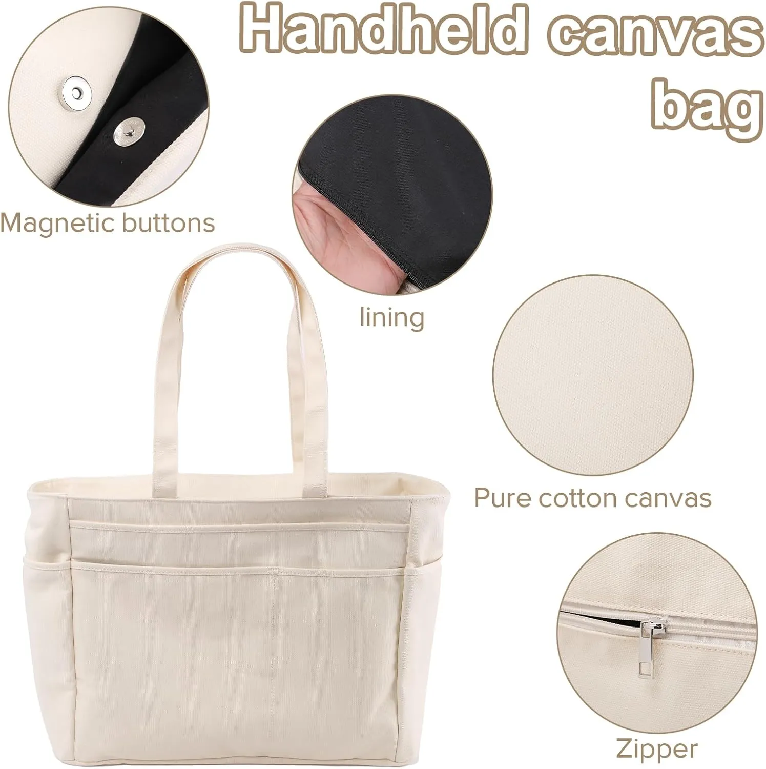 Extra large canvas tote bag with pockets for men or women, Heavy duty xl size perfect for travel, everyday