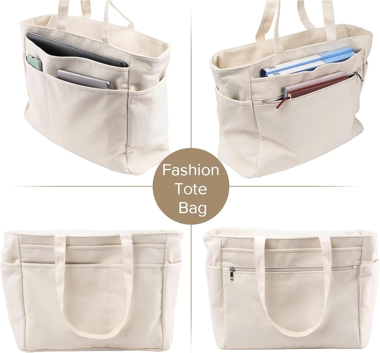 Extra large canvas tote bag with pockets for men or women, Heavy duty xl size perfect for travel, everyday