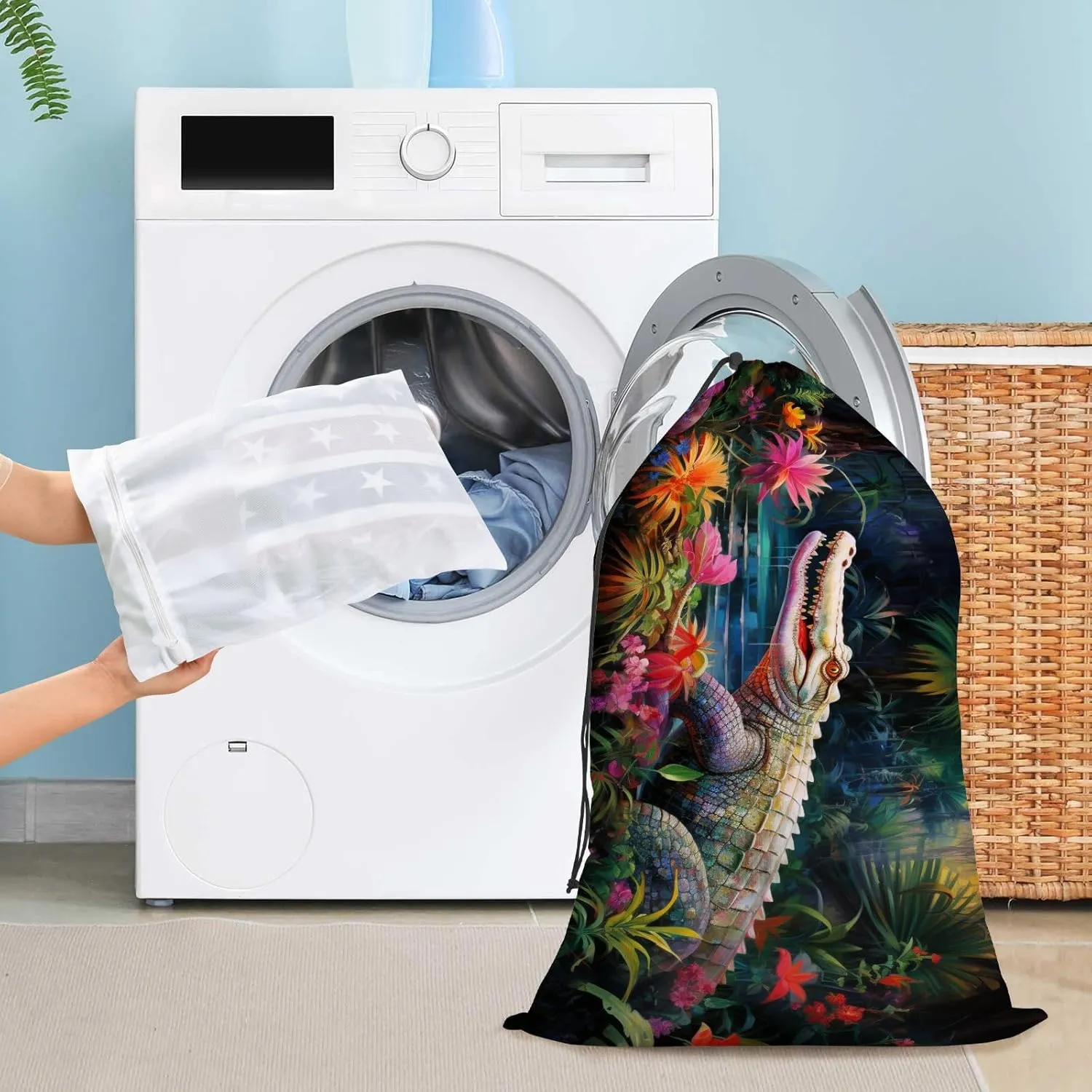 Extra Large Travel Laundry Bag And Mesh Laundry Bag, Rip-Stop Dirty Clothes Bag with Drawstring, Duty Travel Laundry Bag, Large Laundry Hamper Liner (24" x 36") Crocodile (40)