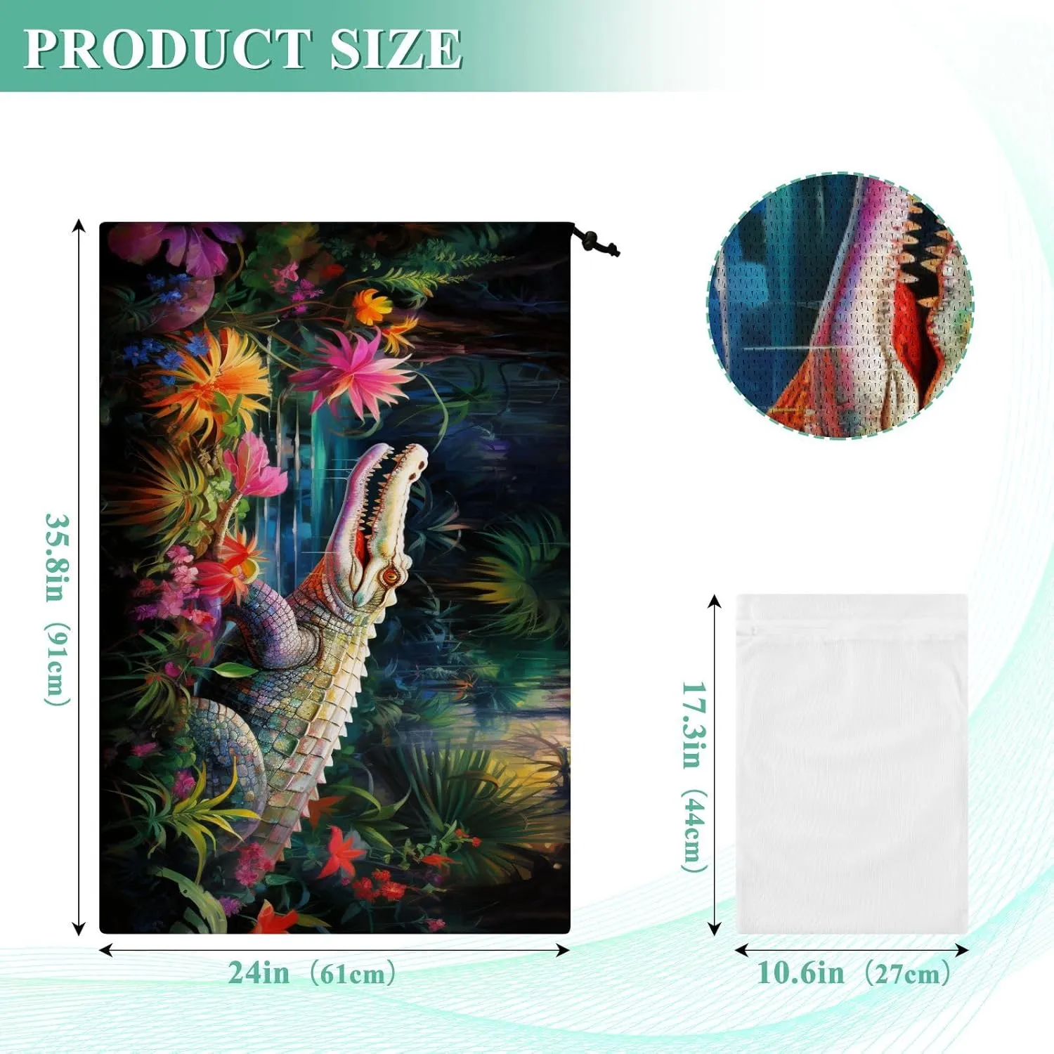 Extra Large Travel Laundry Bag And Mesh Laundry Bag, Rip-Stop Dirty Clothes Bag with Drawstring, Duty Travel Laundry Bag, Large Laundry Hamper Liner (24" x 36") Crocodile (40)
