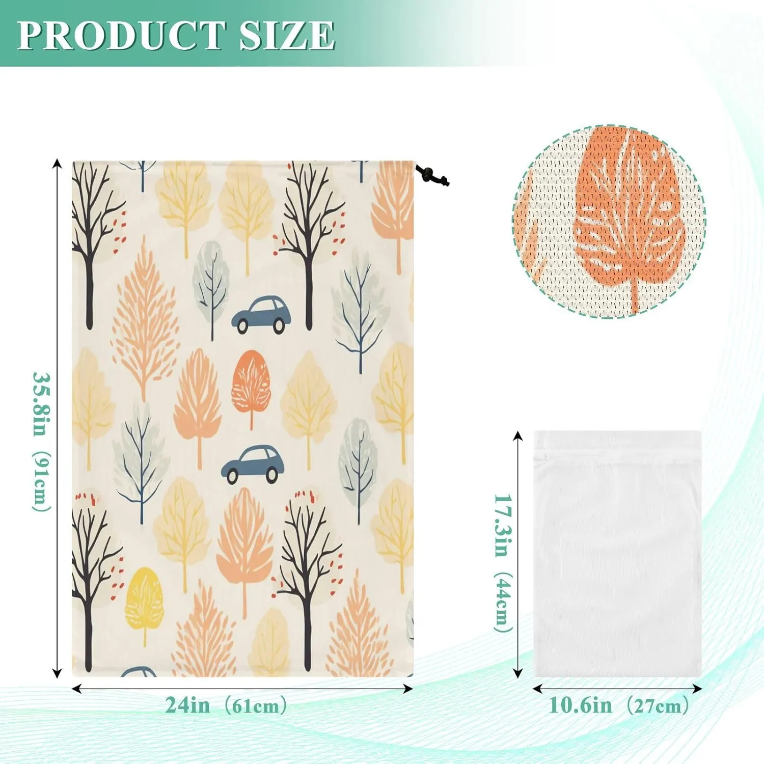 Extra Large Travel Laundry Bag And Mesh Laundry Bag, Rip-Stop Dirty Clothes Bag with Drawstring, Duty Travel Laundry Bag, Large Laundry Hamper Liner (24" x 36") Tree Car (12)