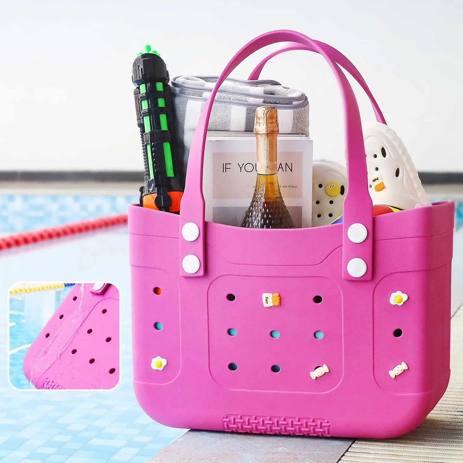 Extra Large Waterproof Beach Tote Bag – Durable, Lightweight, and Washable Plastic Pool Bag