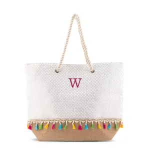 Extra-Large Woven Straw Tote Bag - Color Fringe