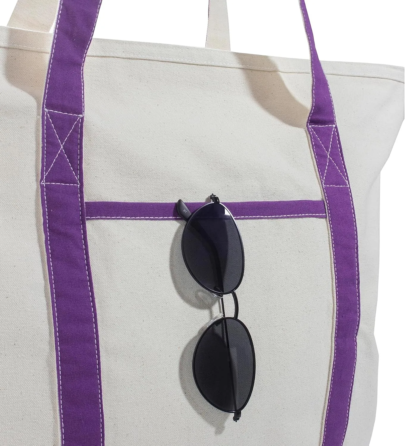 Extra Large Zippered Tote Bag - Zippered Top, Heavy Duty Canvas Tote for Picnic, Beach or Shopping - Premium Quality, Washable, Foldable and Multipurpose Cotton Canvas Tote Bag (Purple)