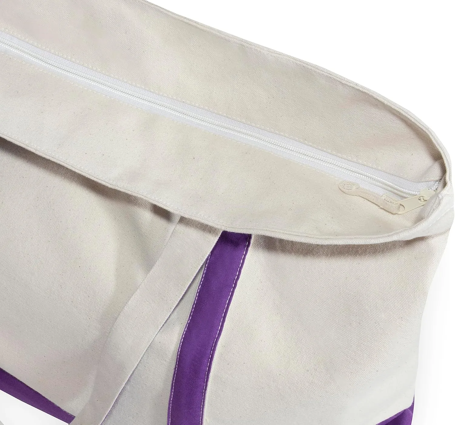 Extra Large Zippered Tote Bag - Zippered Top, Heavy Duty Canvas Tote for Picnic, Beach or Shopping - Premium Quality, Washable, Foldable and Multipurpose Cotton Canvas Tote Bag (Purple)