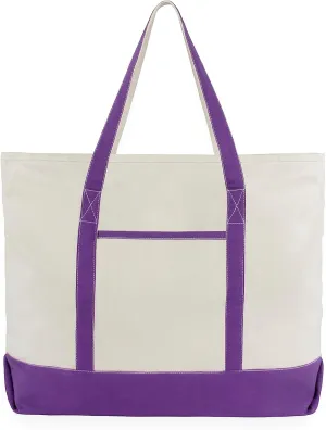 Extra Large Zippered Tote Bag - Zippered Top, Heavy Duty Canvas Tote for Picnic, Beach or Shopping - Premium Quality, Washable, Foldable and Multipurpose Cotton Canvas Tote Bag (Purple)