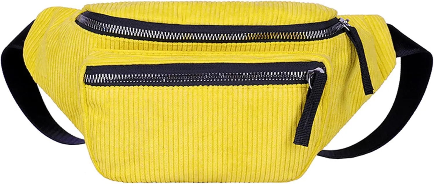 eYLun Women Fanny Pack Crossbody Bag Casual Corduroy Waist Bag Adjustable Chest Bag Waist Pack for Travel Walking Running Hiking Cycling Yellow