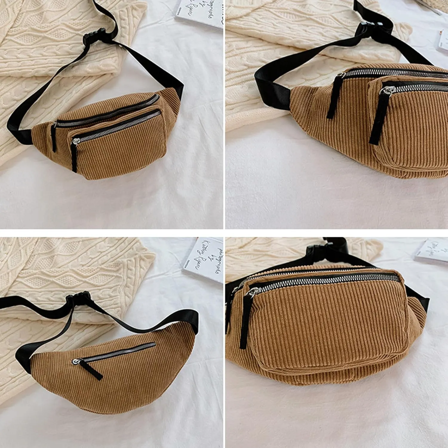eYLun Women Fanny Pack Crossbody Bag Casual Corduroy Waist Bag Adjustable Chest Bag Waist Pack for Travel Walking Running Hiking Cycling Yellow