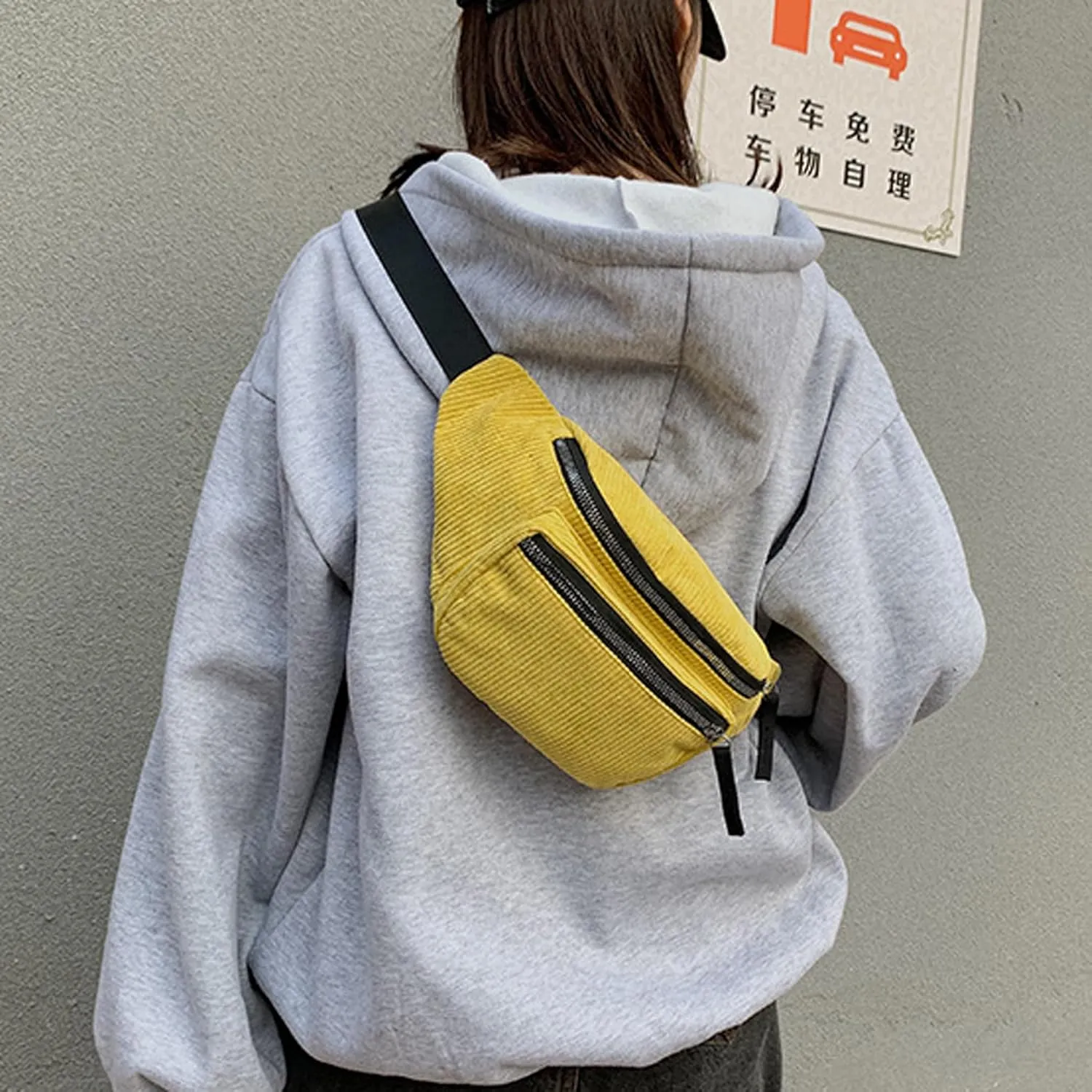 eYLun Women Fanny Pack Crossbody Bag Casual Corduroy Waist Bag Adjustable Chest Bag Waist Pack for Travel Walking Running Hiking Cycling Yellow