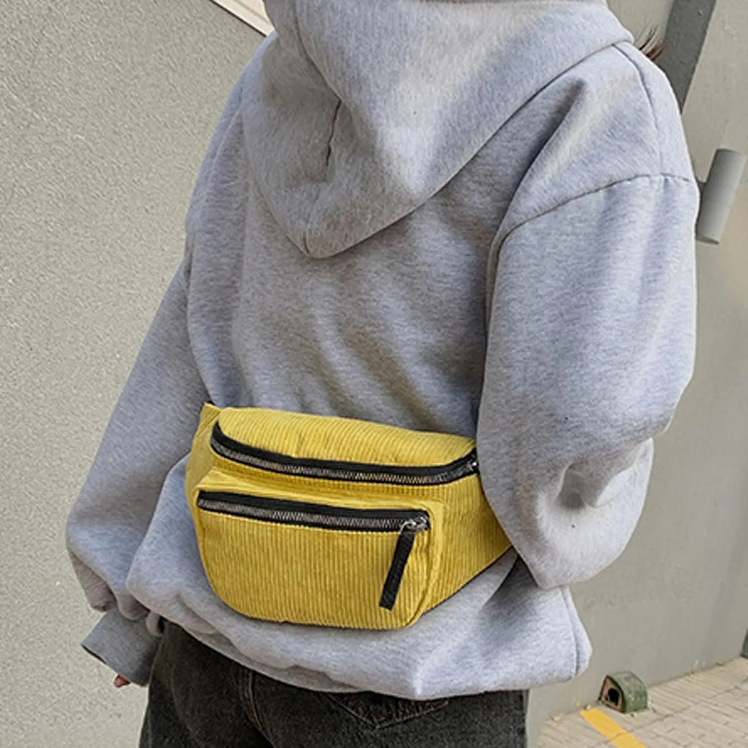 eYLun Women Fanny Pack Crossbody Bag Casual Corduroy Waist Bag Adjustable Chest Bag Waist Pack for Travel Walking Running Hiking Cycling Yellow
