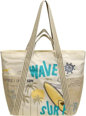 F-color Waterproof Beach Bags for Women - Machine Washable Travel Tote Bag with Zipper Cruise Swim Vacation Essentials