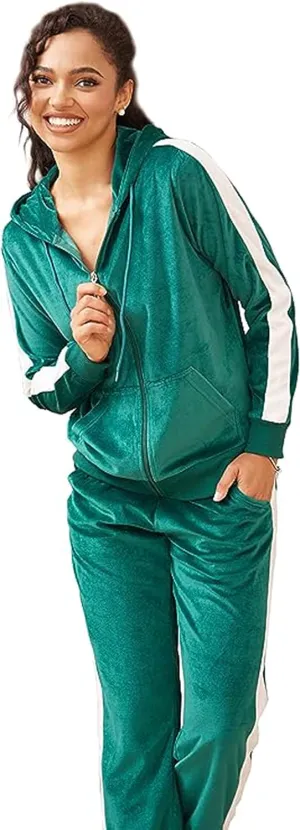 Facitisu Tracksuit for Women Set 2 Piece Joggers Velour Jogging Sweat Outfits Hoodie and Sweatpants Set