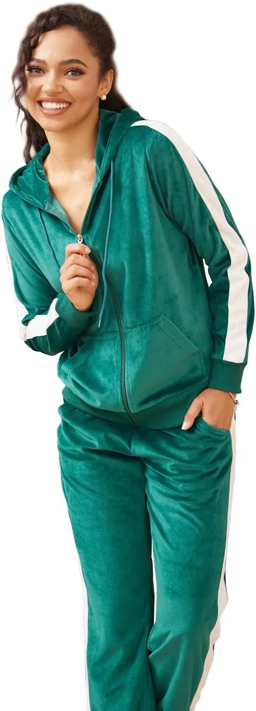 Facitisu Tracksuit for Women Set 2 Piece Joggers Velour Jogging Sweat Outfits Hoodie and Sweatpants Set