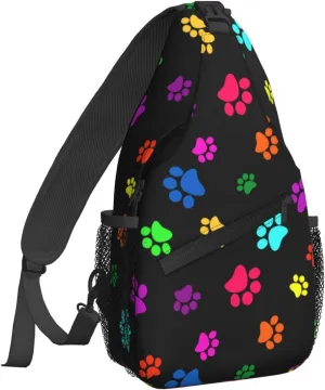 Famame Colorful Dog Cat Paw Print Sling Backpack Chest Bag Crossbody Shoulder Bag Gym Cycling Travel Hiking Daypack For Men Women, Cross bag