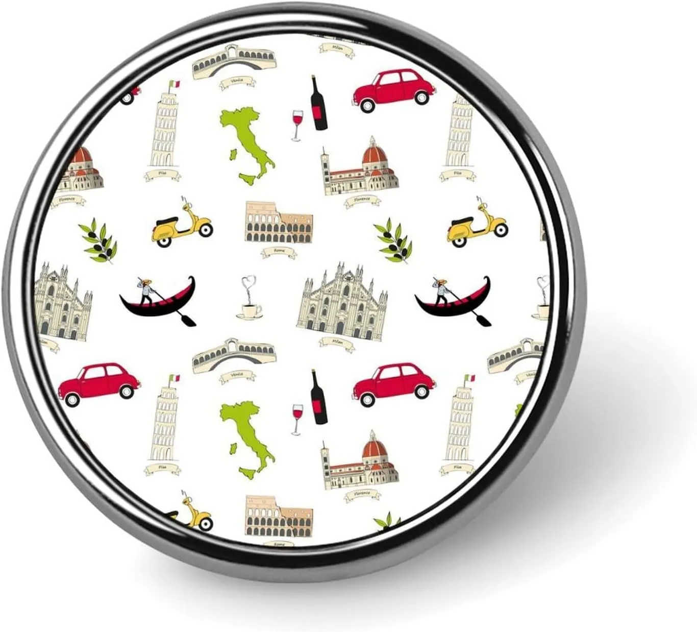 Famous Italian Landmarks Brooch Pins Enamel Brooch Round Lapel Pin Art Decor for Bag Jacket Hat 1"