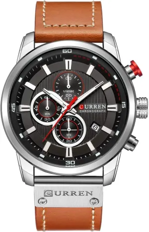 FANMIS Mens Sport Military Analog Quartz Watch Chronograph Classic Casual Business Dress Waterproof Watch Multifunctional Wristwatch with Leather Strap