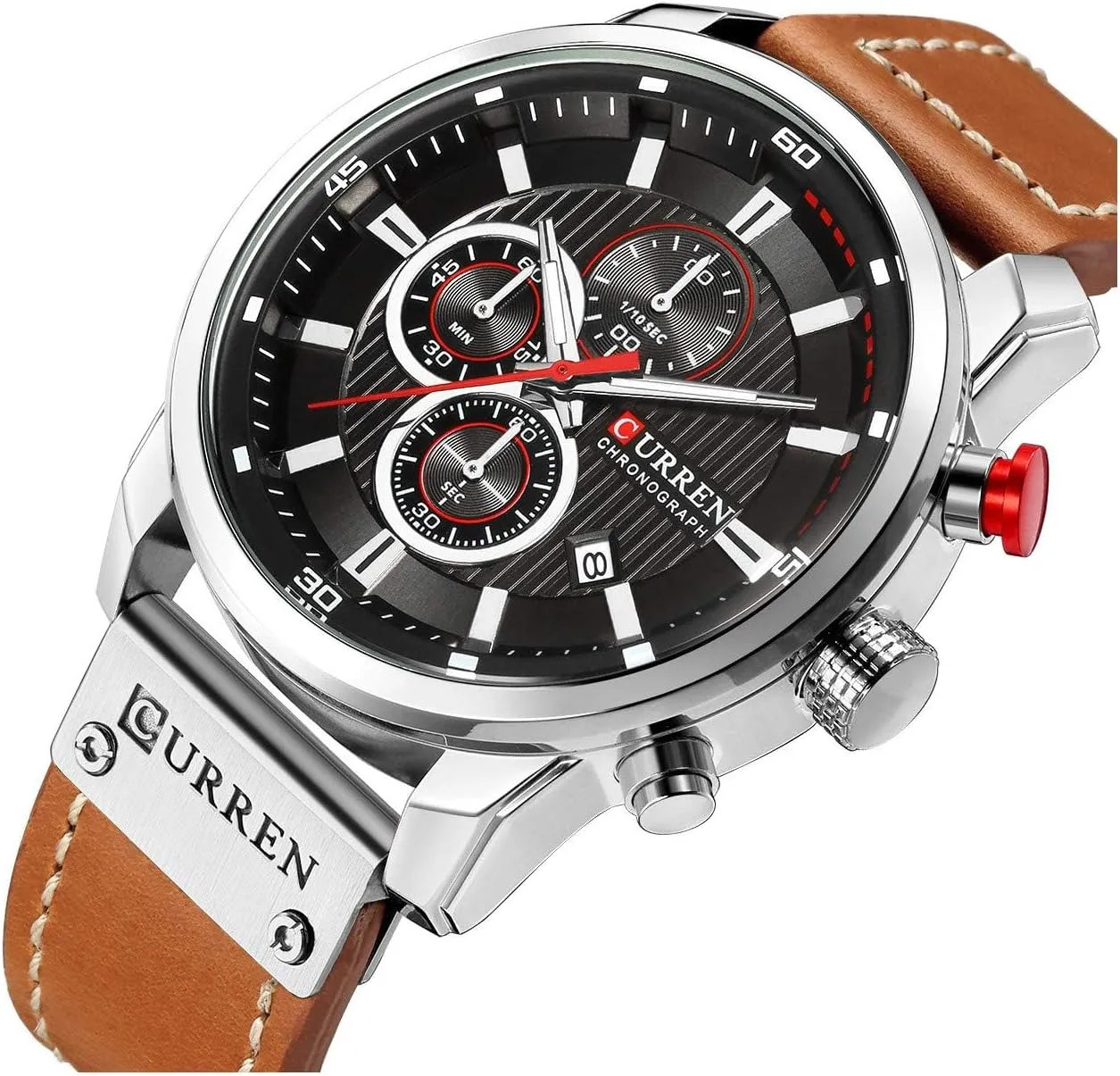 FANMIS Mens Sport Military Analog Quartz Watch Chronograph Classic Casual Business Dress Waterproof Watch Multifunctional Wristwatch with Leather Strap