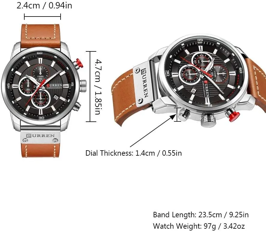 FANMIS Mens Sport Military Analog Quartz Watch Chronograph Classic Casual Business Dress Waterproof Watch Multifunctional Wristwatch with Leather Strap