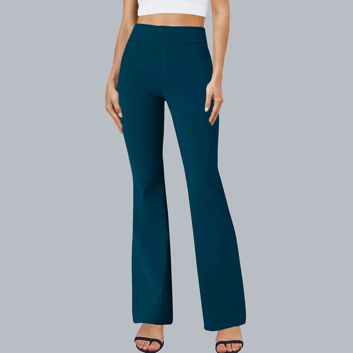 fanmpghleoo Pull On Dress Pants for Women Tummy Control Mini Flare Leggings with Pockets Stretchy Work Business Casual Slacks