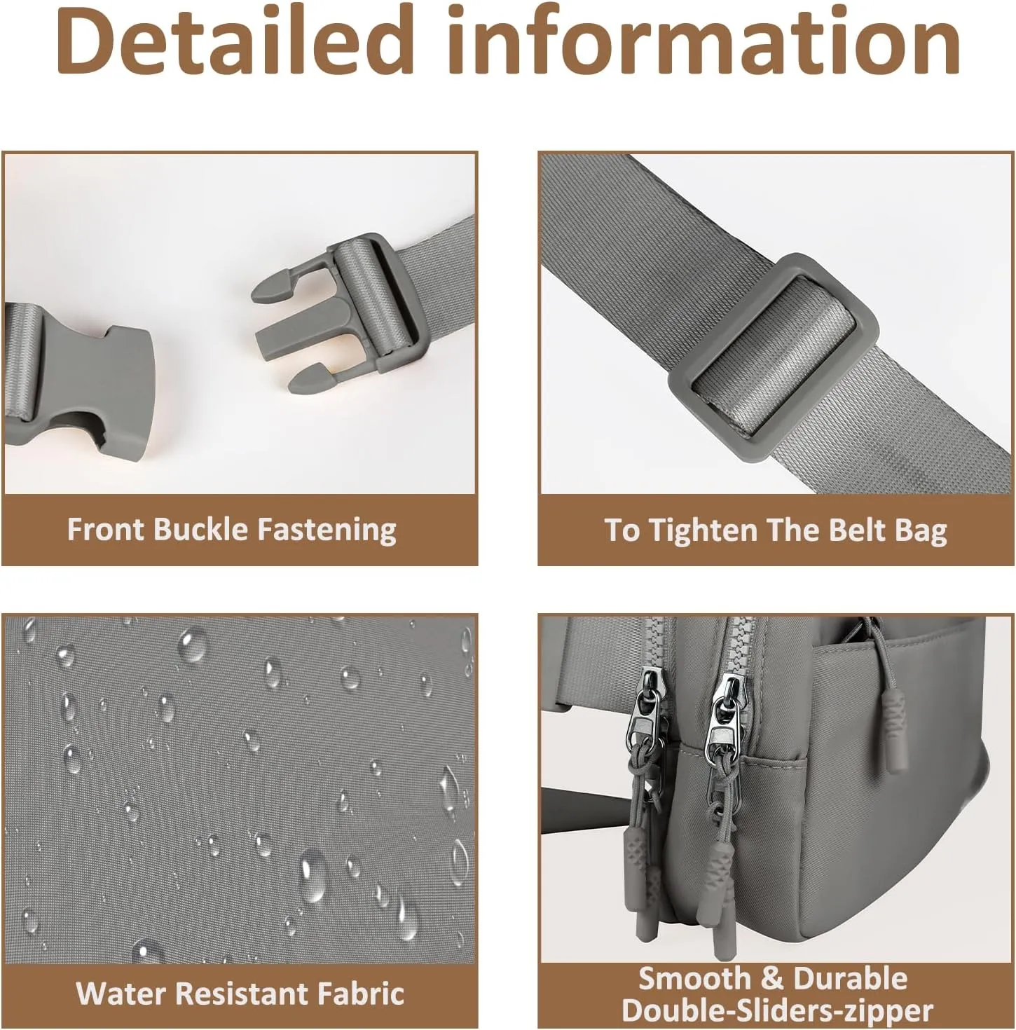 Fanny Belt Bag Waist Pack Crossbody Bags Bum Bag for Running Hiking Travel Workout Adjustable Strap for Women Grey
