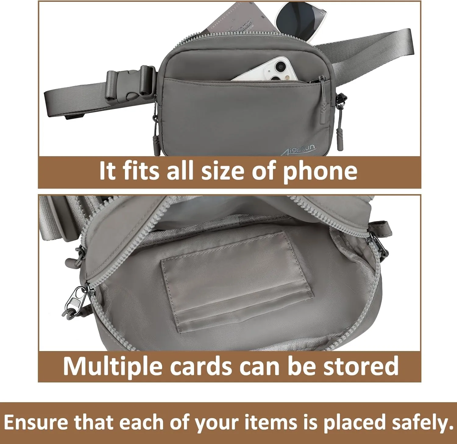 Fanny Belt Bag Waist Pack Crossbody Bags Bum Bag for Running Hiking Travel Workout Adjustable Strap for Women Grey