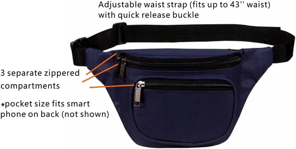Fanny Pack, AirBuyW 3 Zippered Compartments Adjustable Strap Crossbody Festival Workout Concert Traveling Running Biking Sport Fashion Waist Fanny Pack Bag For Women Men Navy