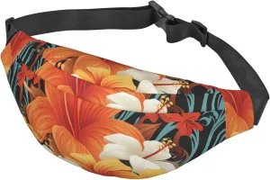 Fanny Pack Belt Bag for Women Men Adjustable Waist Pack Bag Flowers and Hawaiian Tribal Crossbody Bags for Travel