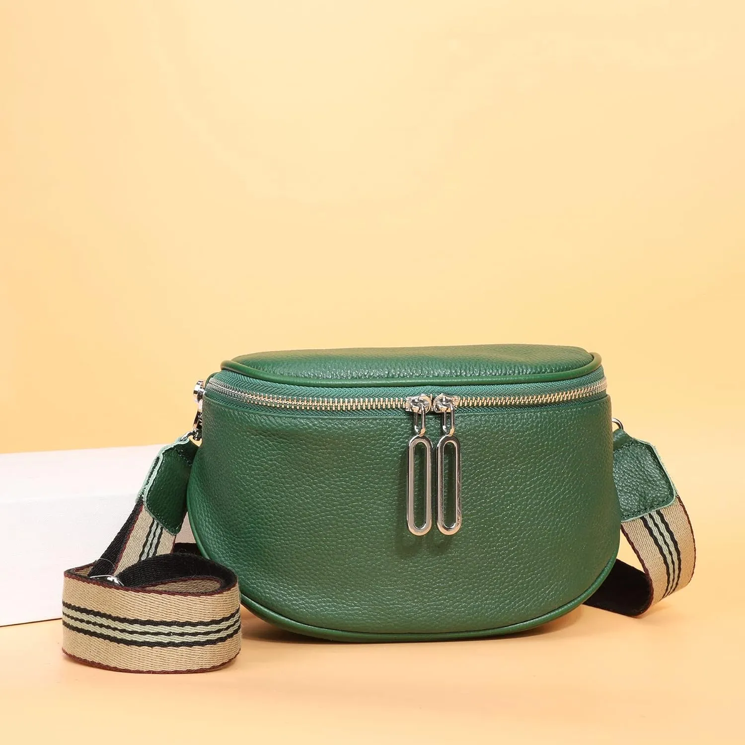 Fanny Pack Crossbody Bags For Women Genuine Leather Fashion Belt Bag Waist Purse (Green01)
