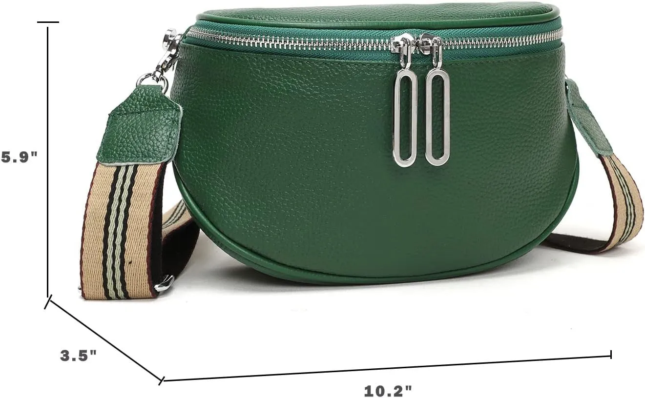 Fanny Pack Crossbody Bags For Women Genuine Leather Fashion Belt Bag Waist Purse (Green01)