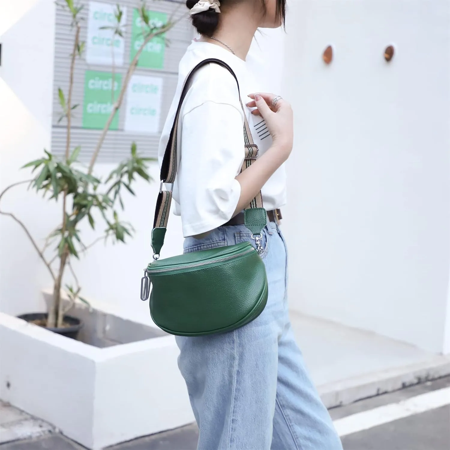 Fanny Pack Crossbody Bags For Women Genuine Leather Fashion Belt Bag Waist Purse (Green01)