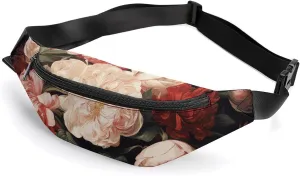 Fanny Pack for Men Women Bowl with Peonies And Roseprinted Crossbody Belt Bags Sports Waist Bag ForTravel Running Hiking Walking Workout, 36*15cm