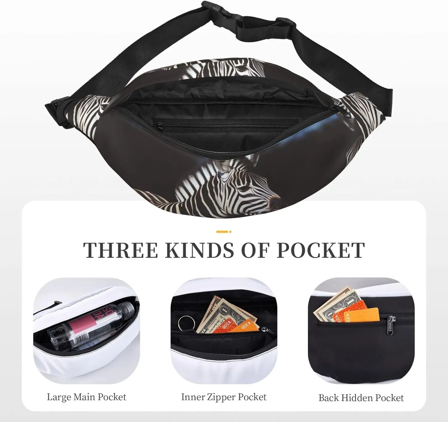 Fanny Pack for Men Women Waist Bag Adjustable Waist Pack Crossbody Belt Bag Animal Zebra Bum Bag