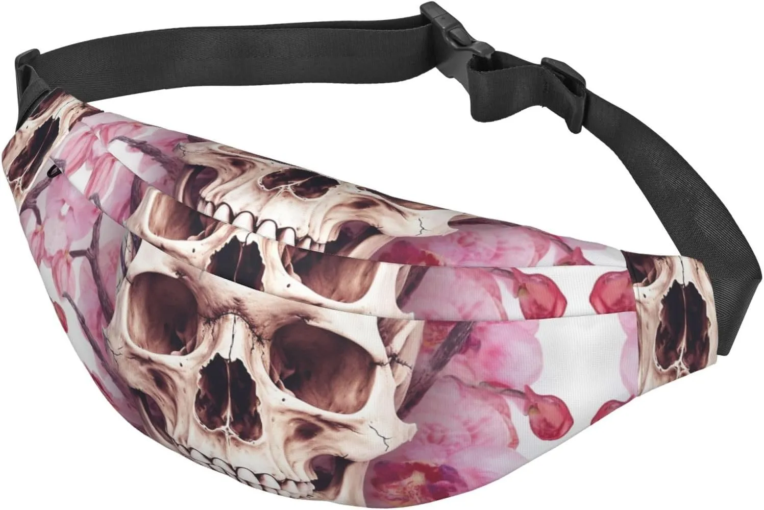 Fanny Pack for Men Women Waist Bag Adjustable Waist Pack Crossbody Belt Bag Human Skull Flowers Bum Bag