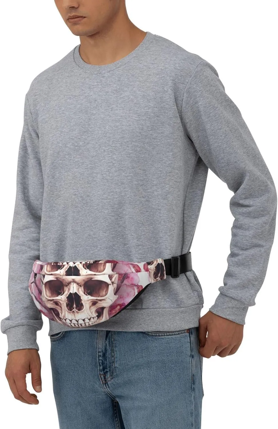 Fanny Pack for Men Women Waist Bag Adjustable Waist Pack Crossbody Belt Bag Human Skull Flowers Bum Bag