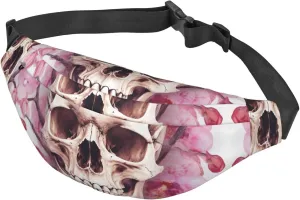 Fanny Pack for Men Women Waist Bag Adjustable Waist Pack Crossbody Belt Bag Human Skull Flowers Bum Bag
