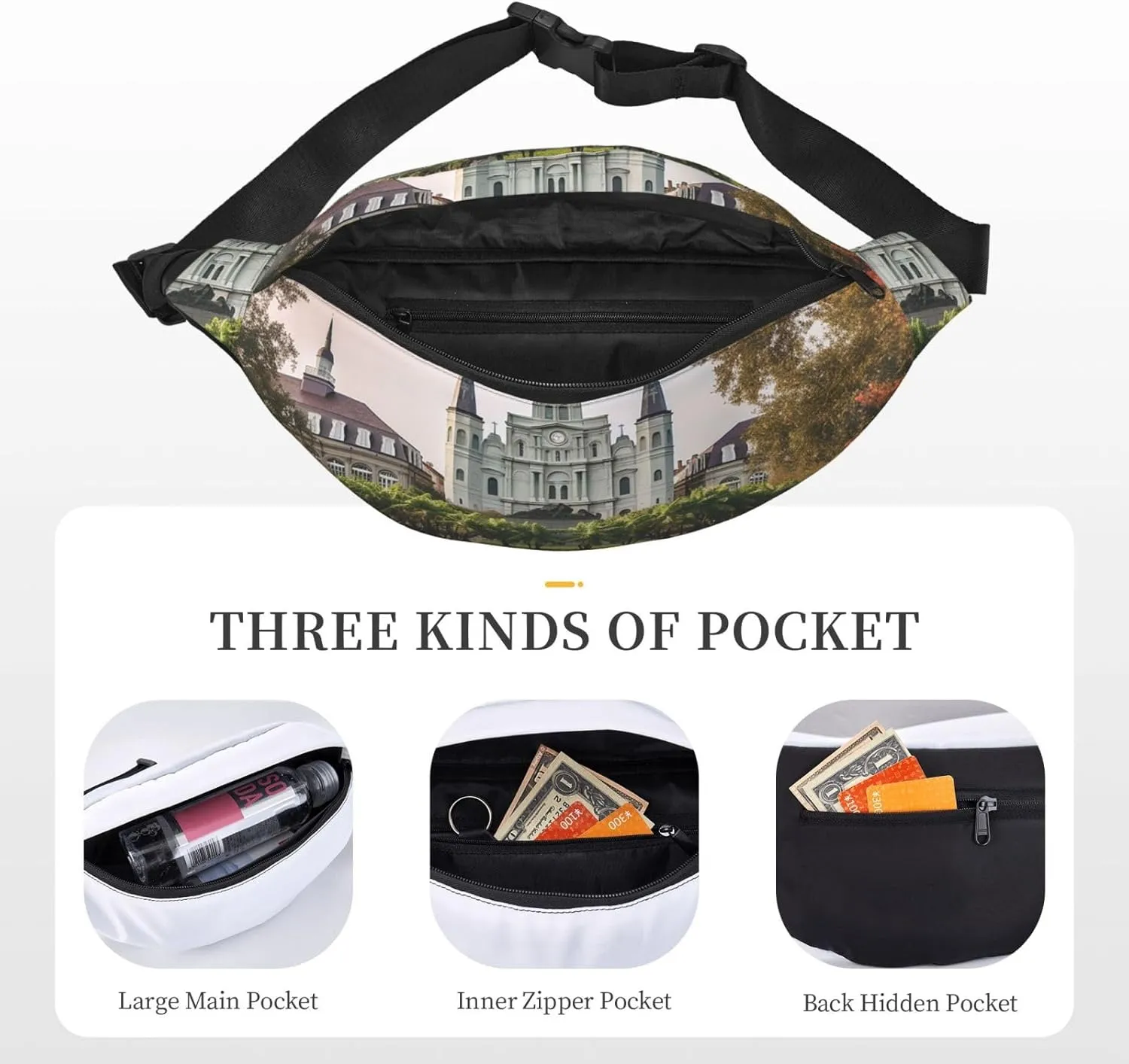 Fanny Pack for Men Women Waist Bag Adjustable Waist Pack Crossbody Belt Bag Jackson square Bum Bag