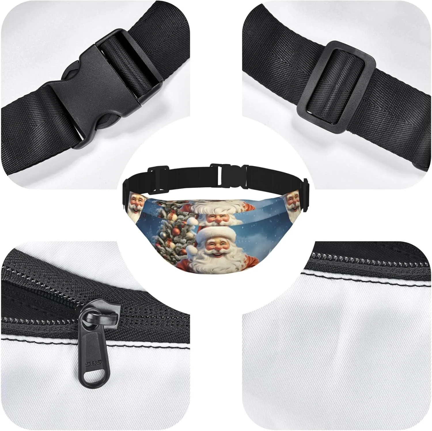 Fanny Pack for Men Women Waist Bag Adjustable Waist Pack Crossbody Belt Bag Santa Claus Snowman Bum Bag