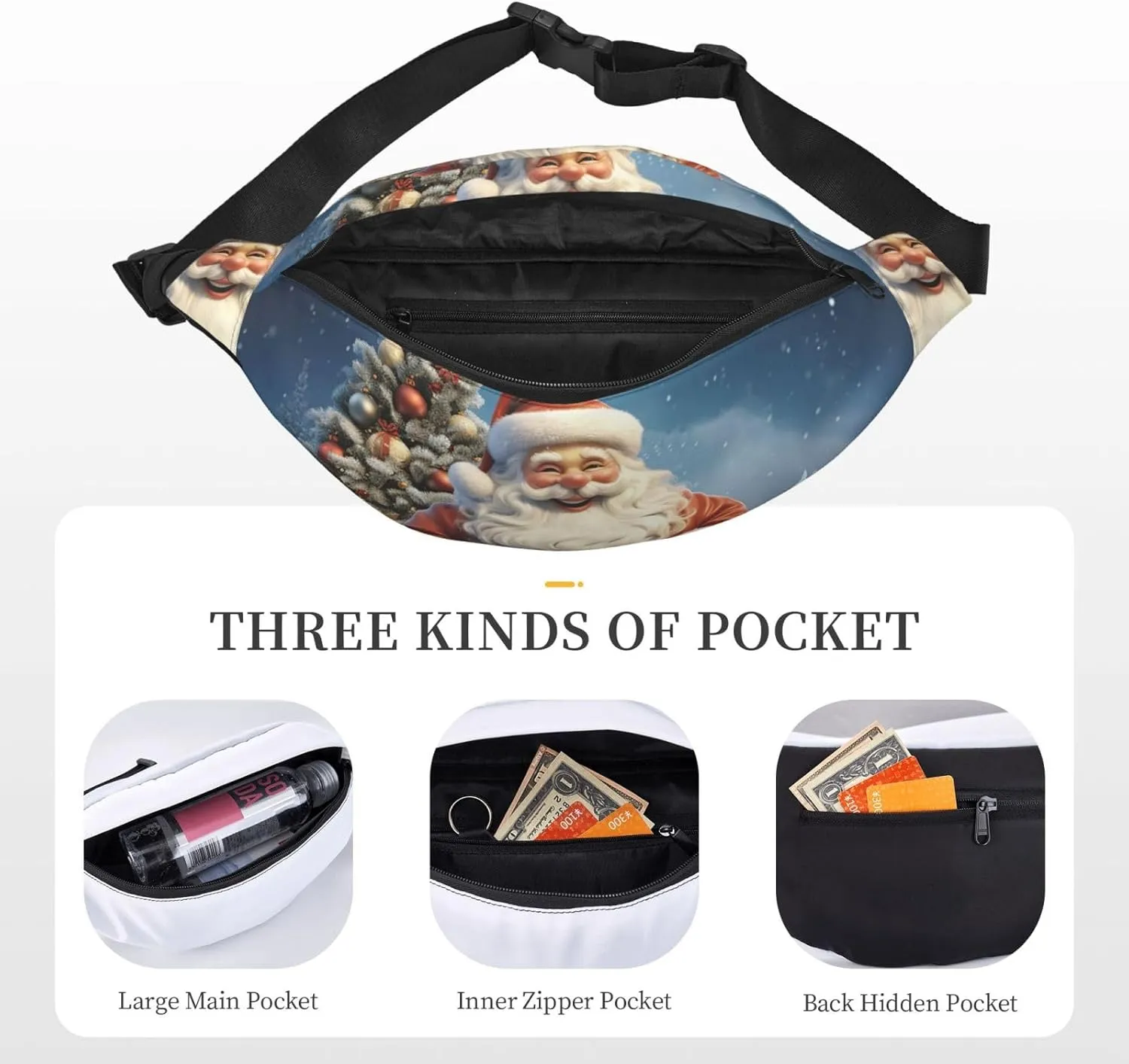 Fanny Pack for Men Women Waist Bag Adjustable Waist Pack Crossbody Belt Bag Santa Claus Snowman Bum Bag