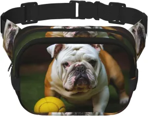 Fanny Pack For Women Men Waterproof Adjustable Belt Bags Waist Pack Fashion Crossbody Bags Bulldog With Yellow Ball Bum Bag For Running Workout Hiking Traveling