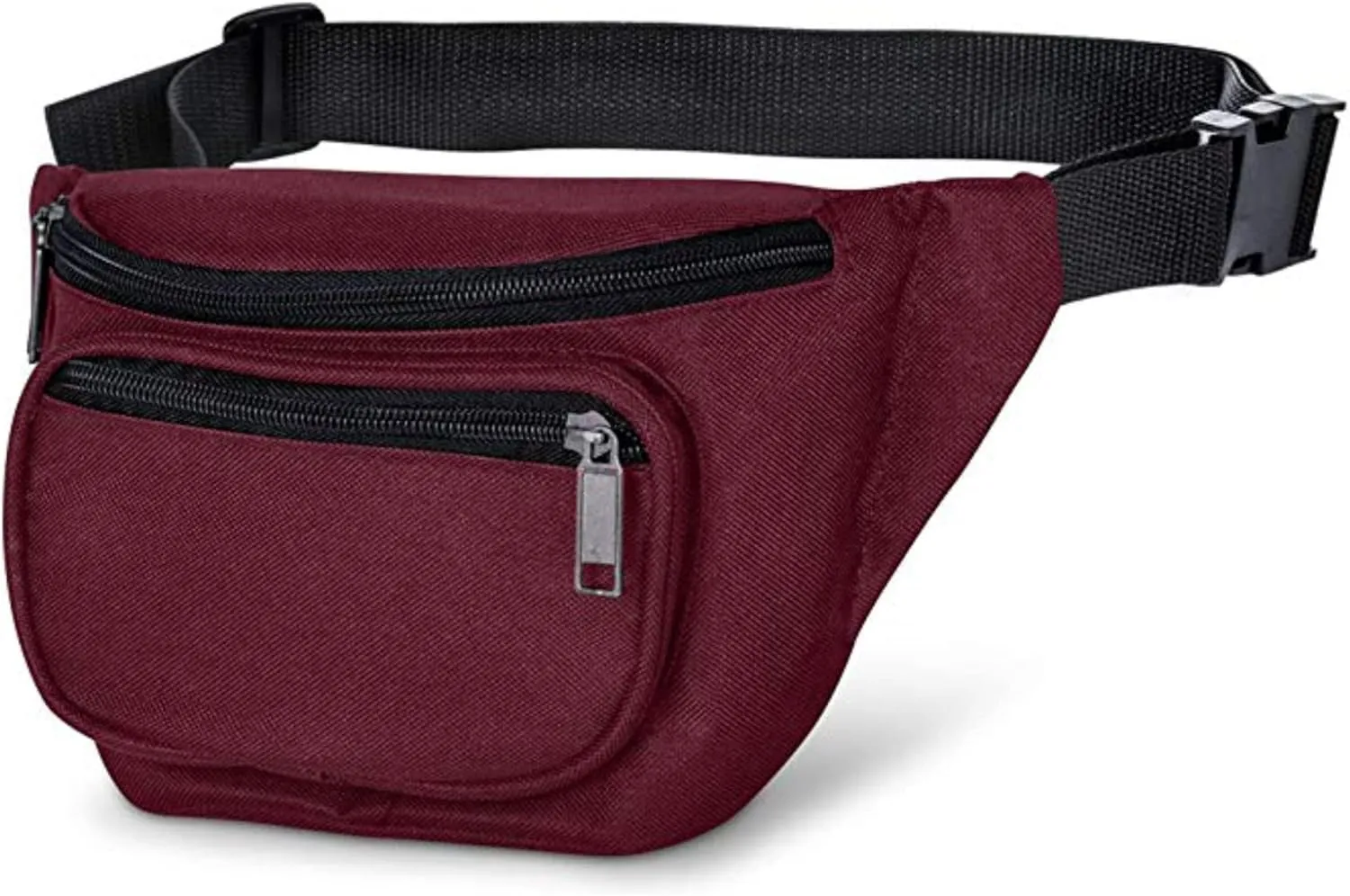 Fanny Pack, MISSMOON 3-Zipper Compartments Adjustable Waist Festival Workout Running Hiking Traveling Walking Sport Fishing Casual Hands-Free Wallets Crossbody Waist Pack Bag For Men Women BURGUNDY