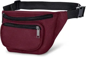 Fanny Pack, MISSMOON 3-Zipper Compartments Adjustable Waist Festival Workout Running Hiking Traveling Walking Sport Fishing Casual Hands-Free Wallets Crossbody Waist Pack Bag For Men Women BURGUNDY
