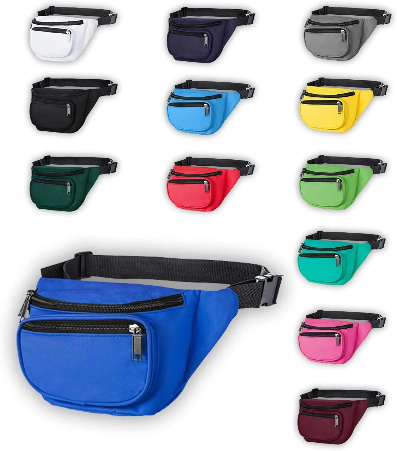 Fanny Pack, MISSMOON 3-Zipper Compartments Adjustable Waist Festival Workout Running Hiking Traveling Walking Sport Fishing Casual Hands-Free Wallets Crossbody Waist Pack Bag For Men Women ROYAL BLUE
