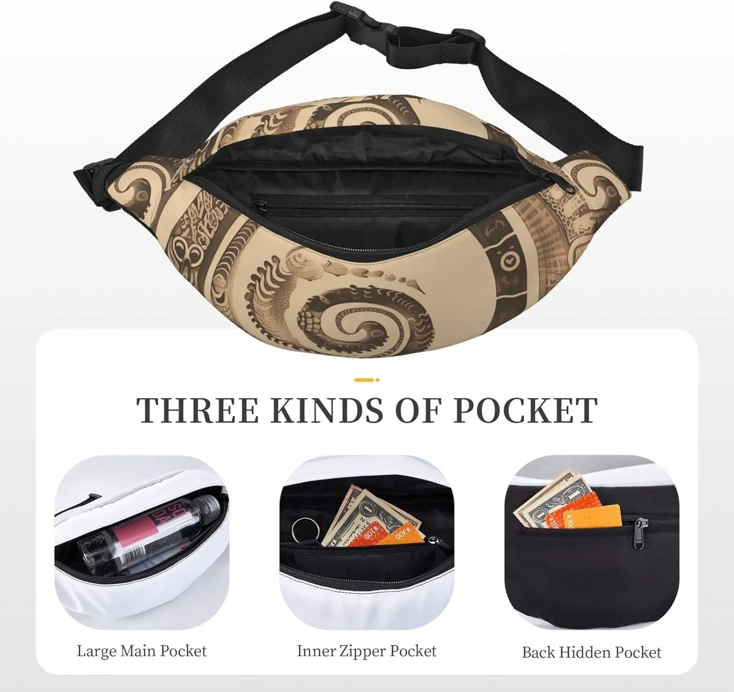 Fanny Pack Serpentine Chart Waist Pack For Women Men Waterproof Belt Bag With Adjustable Belt Casual Crossbody Bag Travel Waist Bag For Sports Running Cycling