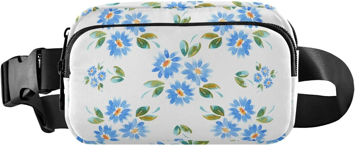 Fanny Pack Waist Bag for Men Women Soft Blue Flowers Crossbody Fashion Waist Packs Belt Bag with Adjustable Strap for Traveling, Hiking, Jogging, Cycling